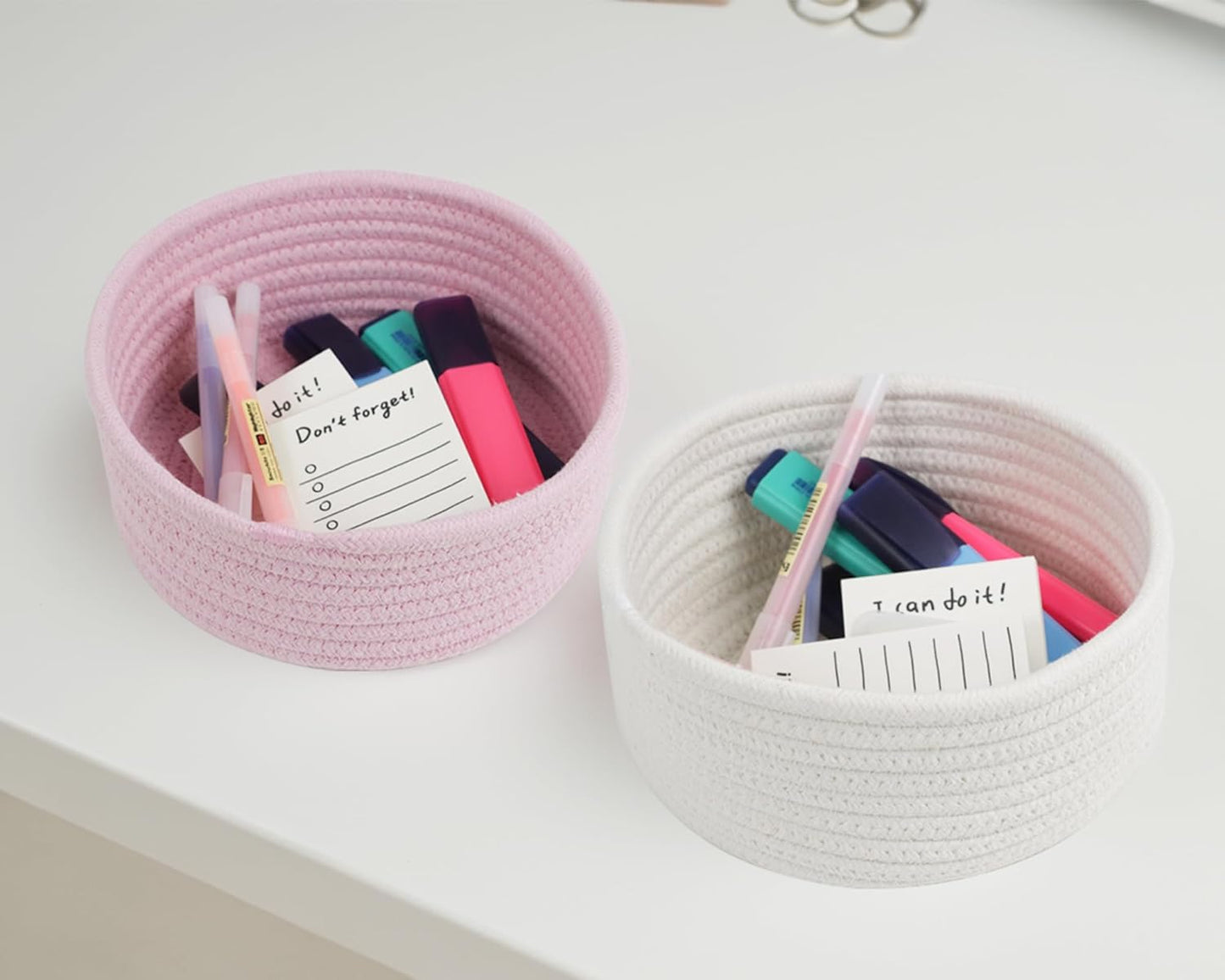 Small Woven Baskets Set by [Brand Name] - Cute Cotton Rope Organizers for Nursery & Bathroom | 3 Mini Baskets