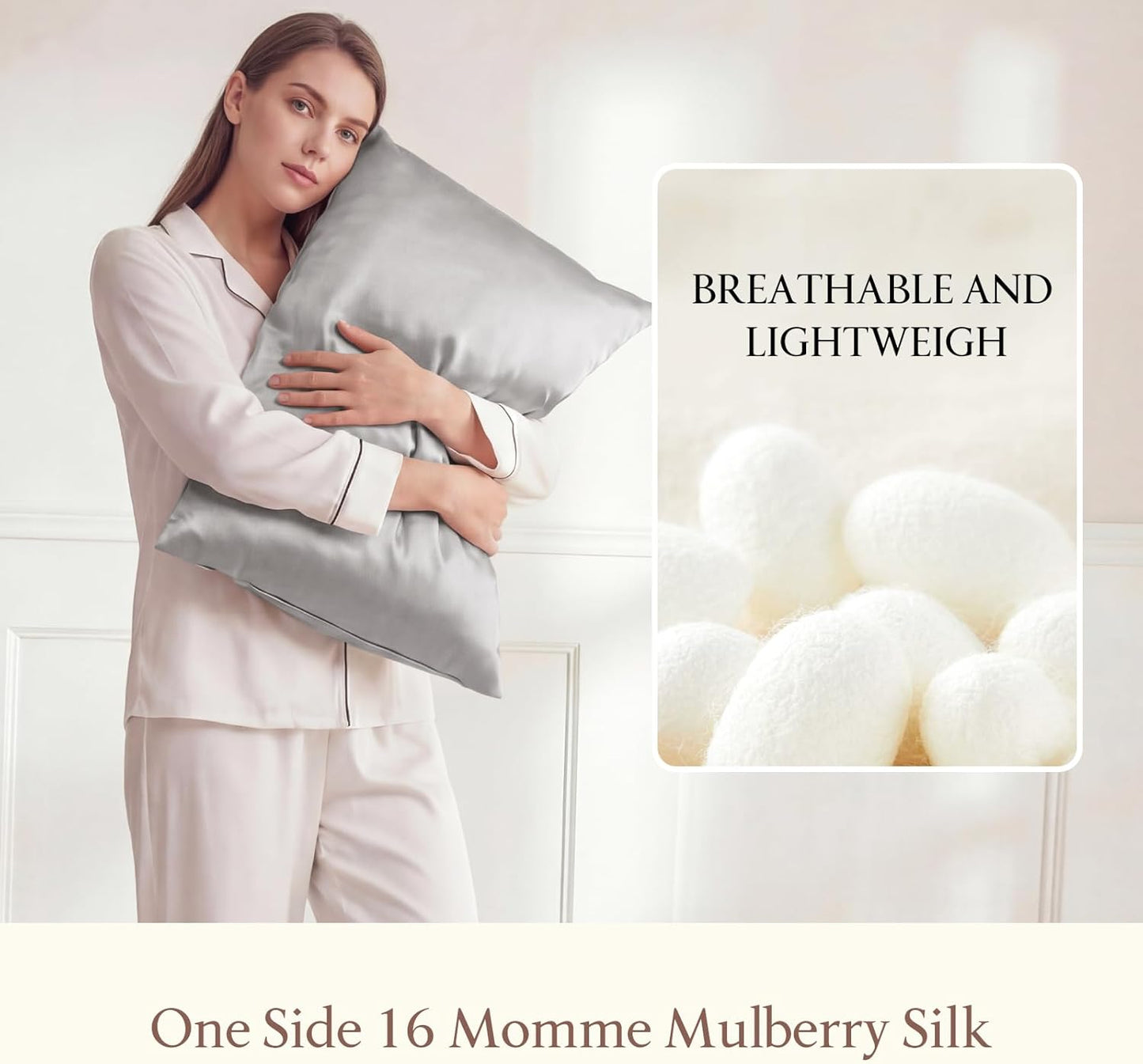 Slik Pillowcase - 100% Pure Mulberry Silk for Hair & Skin | Luxury Gray 19x29 Inch Pillow Cover