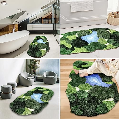 35x60 Inch 3D Moss Rug Shag Carpet Tropical Indoor Non Slip Floor Mat for Bedroom & Living Room - Green