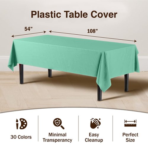 Exquisite Party Solids 6-Pack Premium Plastic Tablecloth 54in. x 108in. Rectangle Plastic Table Cover - Mint