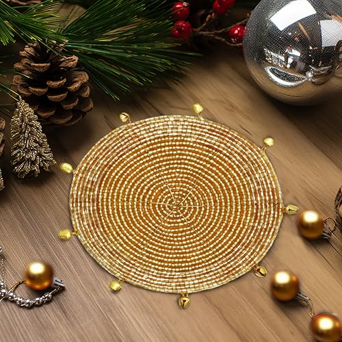 COTTON CRAFT Glitz Handmade Beaded Coasters - 8 Pack, 4in, Gold Bells (Variation: Gold Bells)