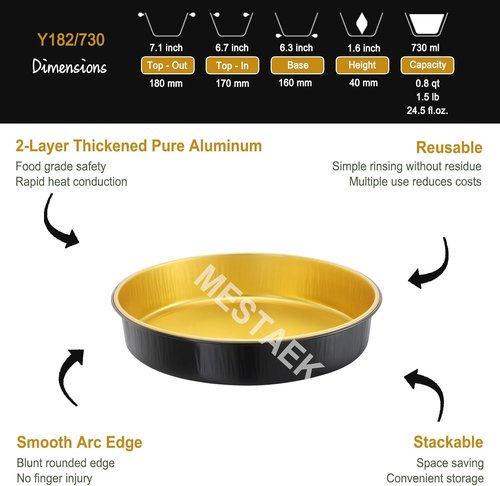 Air Fryer Foil Liners by [Brand Name] - 20 Pack 7-Inch Round Disposable Aluminum Pans | High-Heat Safe, Food-Grade Black & Gold