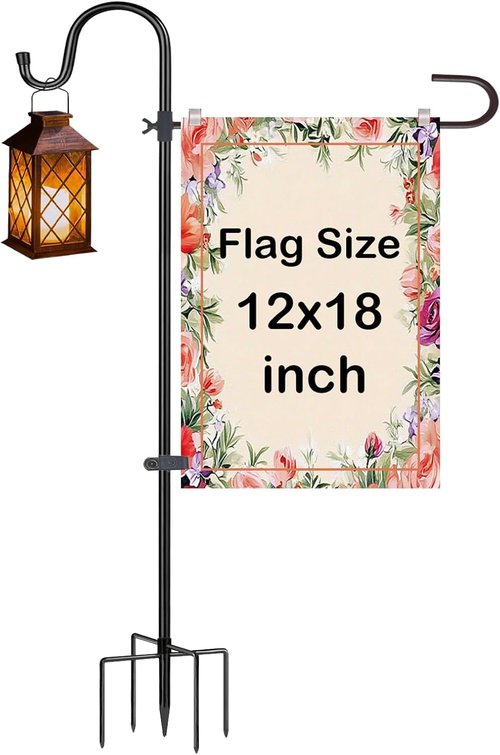 Garden Flagpole Stand - Shepherd's Hook for 12x18 Flags | 62 Inch High, Durable 1/2 Inch Thick