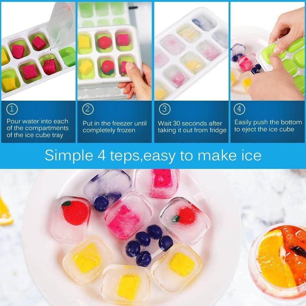 Skiennix Silicone Ice Cube Trays - Easy-Release, Spill-Resistant, BPA Free | 14-Cube, 2 Pack
