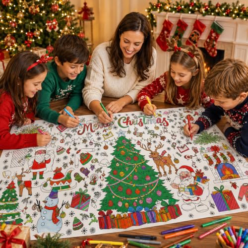 Christmas Coloring Tablecloth for Kids 30 x 72 Inch Giant Coloring Poster - SUNPROUND (Variation: Christmas)