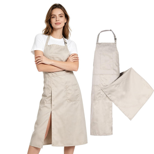 MIKI WELL Pottery Split-Leg Make Ceramic Apron, Long Split-Leg Artist Painting Apron with 3 Pockets for Men and Women (Khaki)