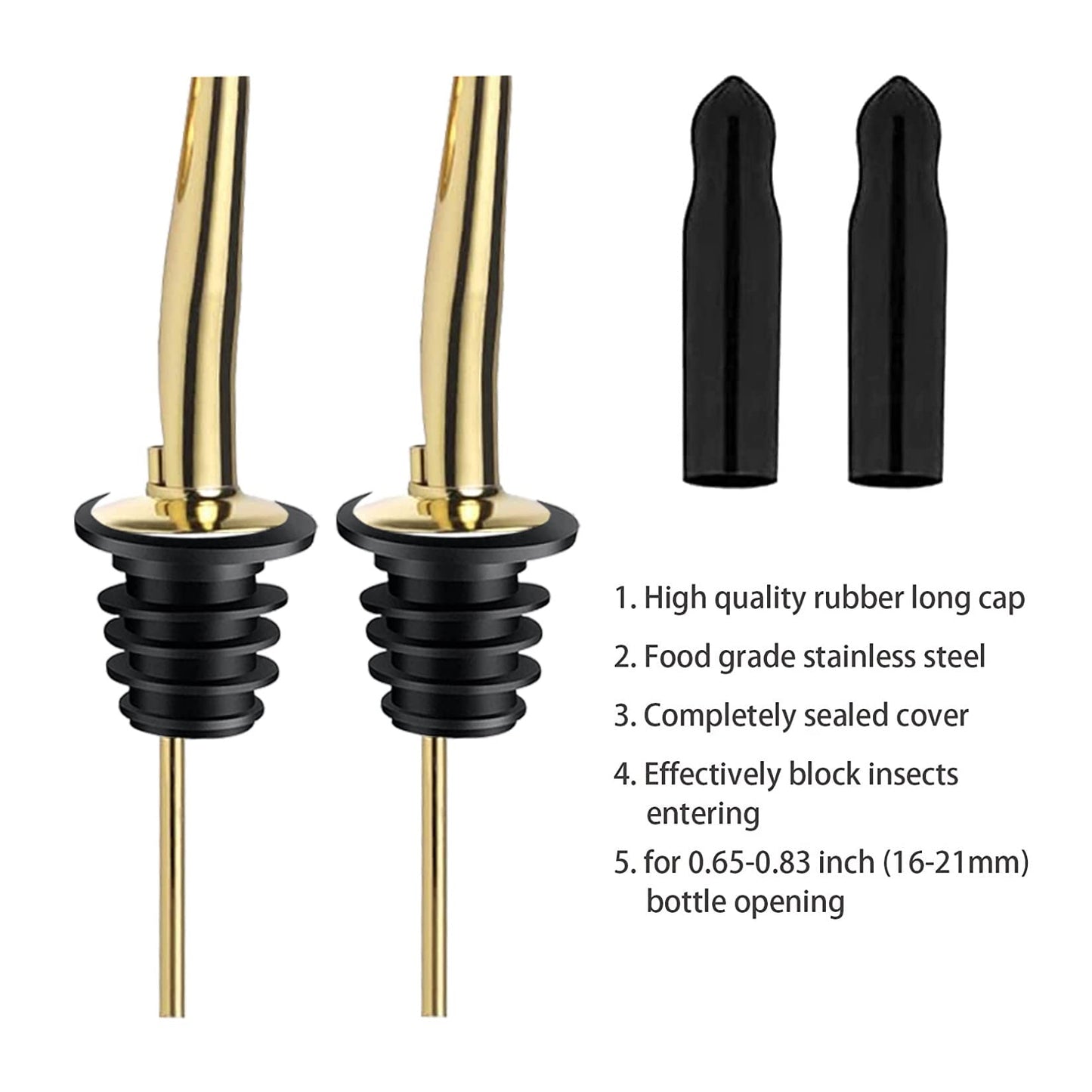 Pafusen 6 Pack Liquor Bottle Pourers, Liquor Pour Spout for Liquor Bottles, Stainless Steel Olive oil Dispenser Spout, Alcohol Pourer Spouts Dust Caps Long Covers, Gold
