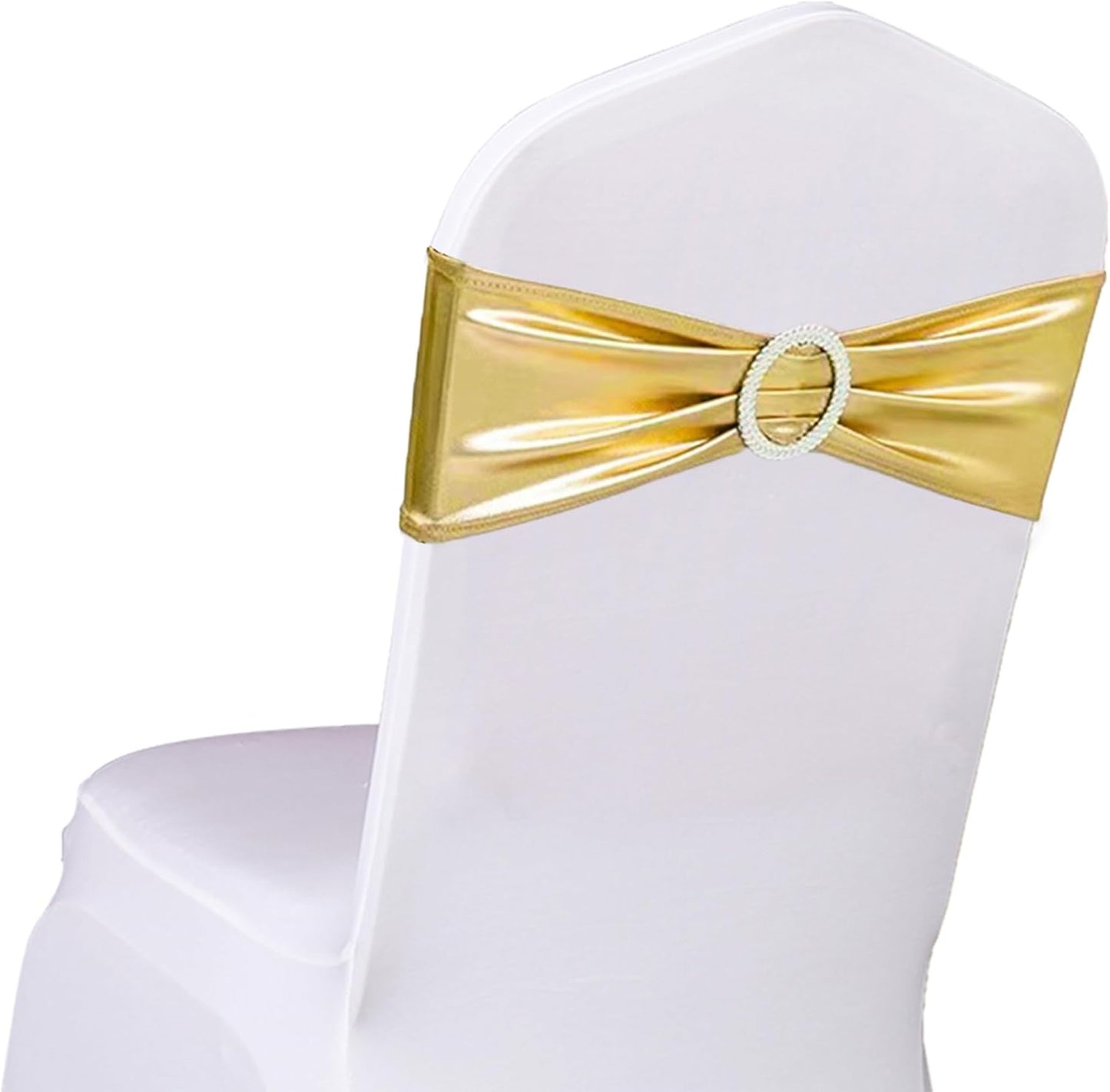 Spandex Bronzing Gold Chair Sashes by [Brand Name] - Pack of 50 Elegant Chair Bows for Weddings & Events