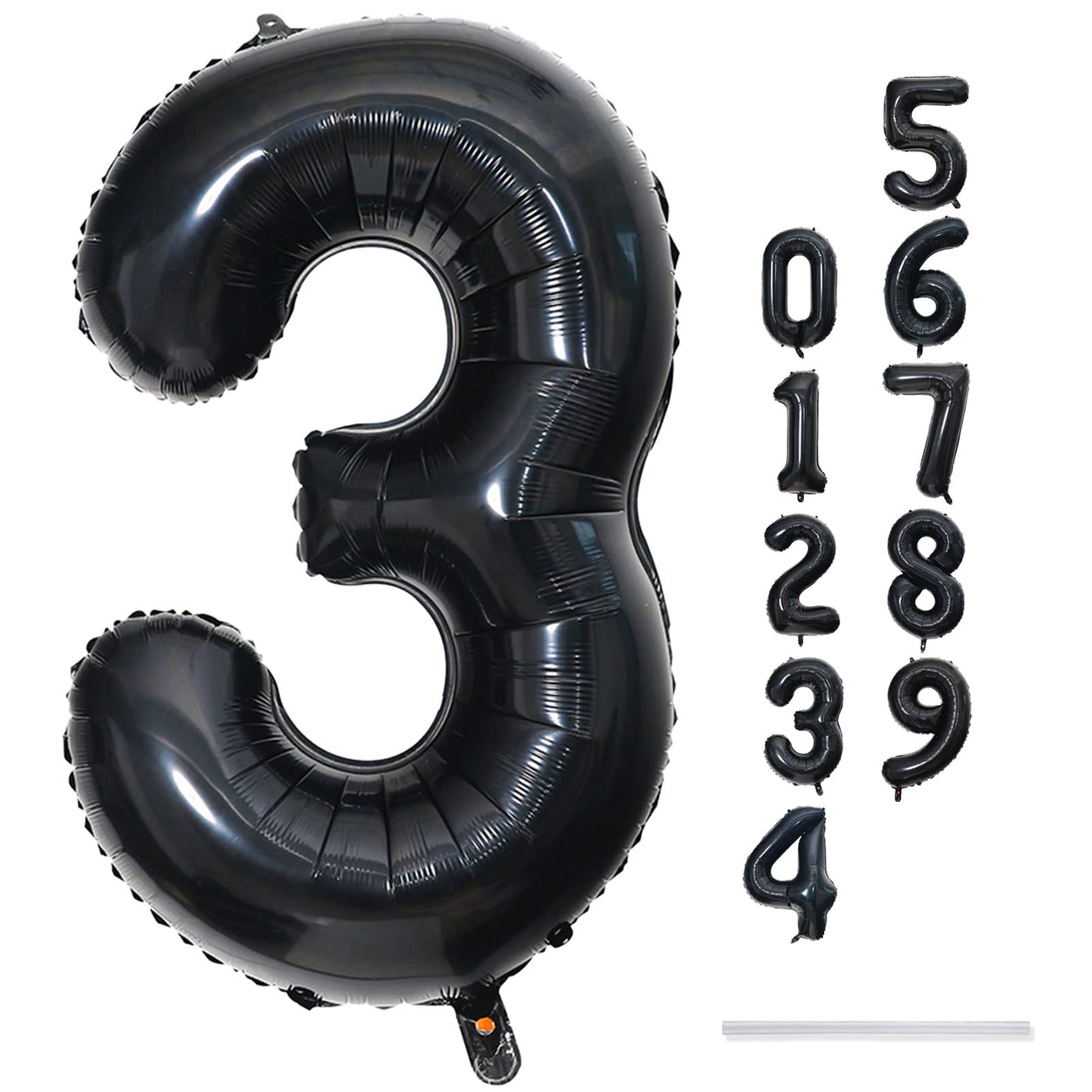 40" Black Number 3 Balloon for Birthday Party Decorations, Large Self Inflating Helium Foil Number Balloons Set 0-9 for Women Men 30th Birthday Graduation 3rd Anniversary Party Decorations Supplies