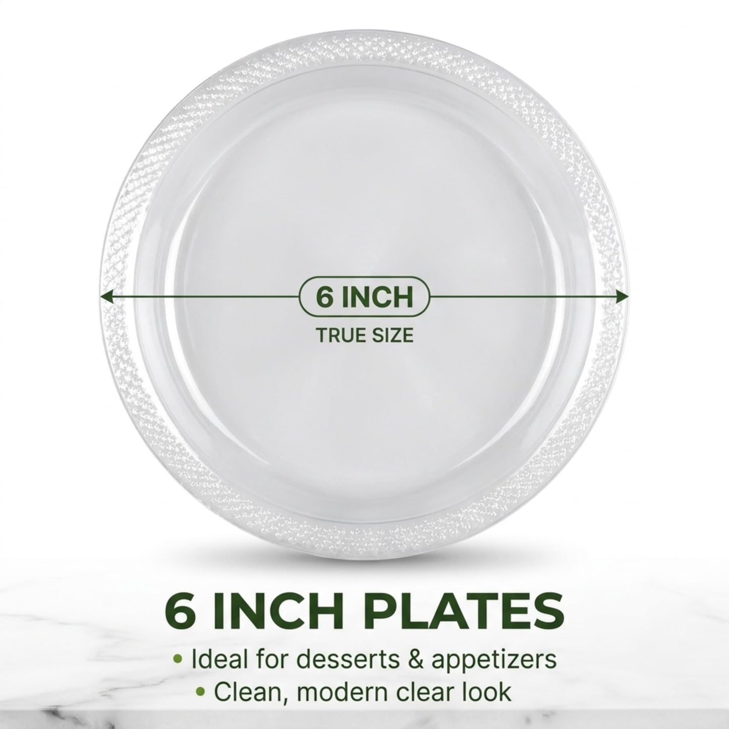 DEEZPOZ 6 Inch Clear Plastic Plates 100 Bulk Pack - Disposable Cake Plates for Dessert & Appetizers, BBQ, Party, Travel and Events,Recyclable (pack of 100 clear)
