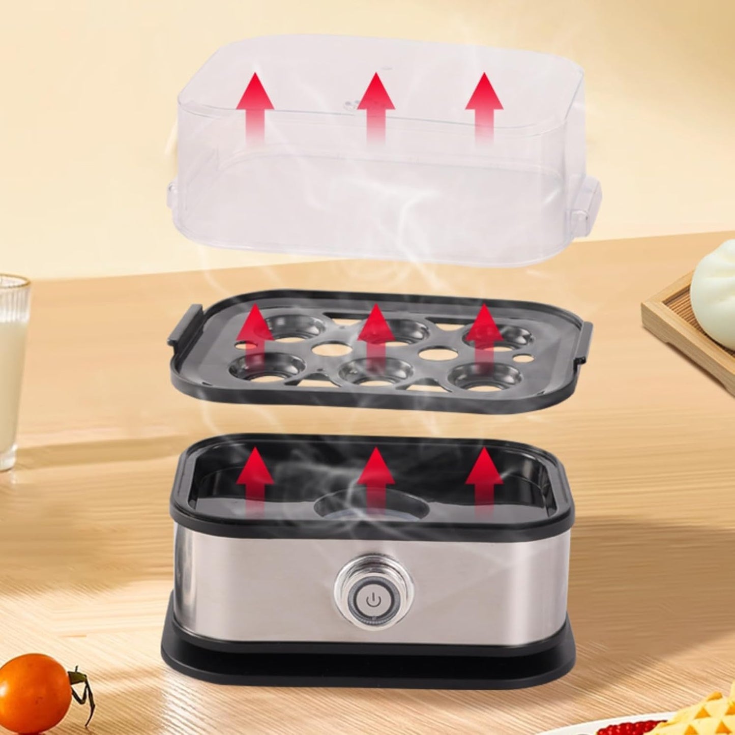 Skiennix Rapid Egg Cooker - 6 Egg Capacity, Soft/Medium/Hard Boiled, Stainless Steel | Silver Gray