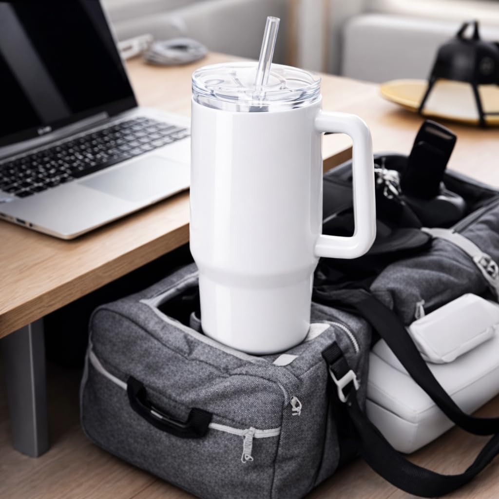 40 oz Stainless Steel Insulated Tumbler With Handle and Straw, Leakproof Lid, Double wall Vacuum Travel Mug, Keeps Drinks Hot and Cold 24h, Large Reusable Water Bottle, Car Cup Holder Friendly.