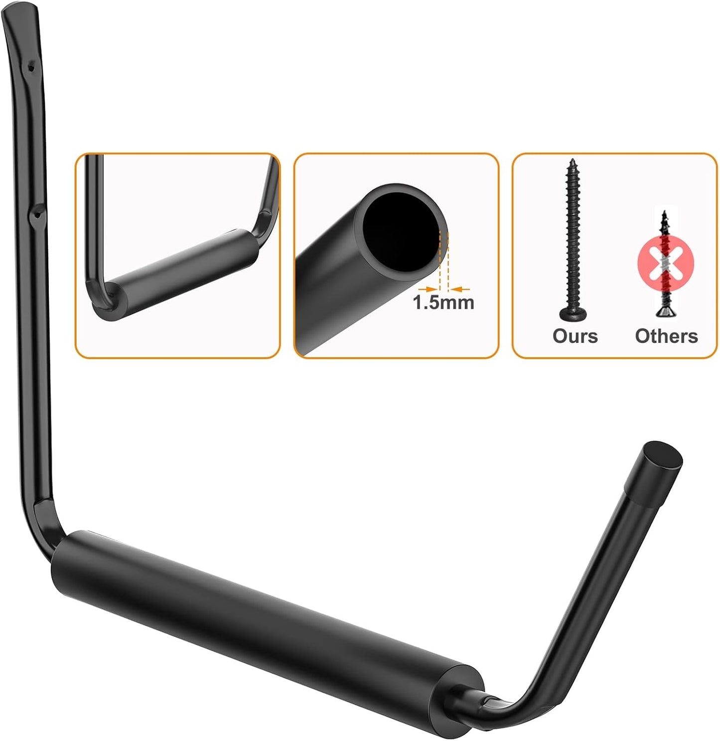 WALMANN Kayak Storage Rack - Wall Mount Hooks for Canoe, Surfboard, Skis & Paddle Board | Garage Utility Solution