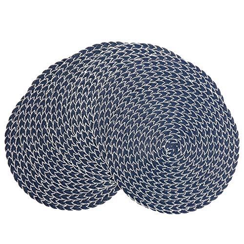 SHACOS Round Placemats Set of 8 Washable 15 inch Round Table Mats Braided Non Slip Fabric Place Mats for Dining Table Indoor Outdoor (Mixed Color Pea Green, 8)