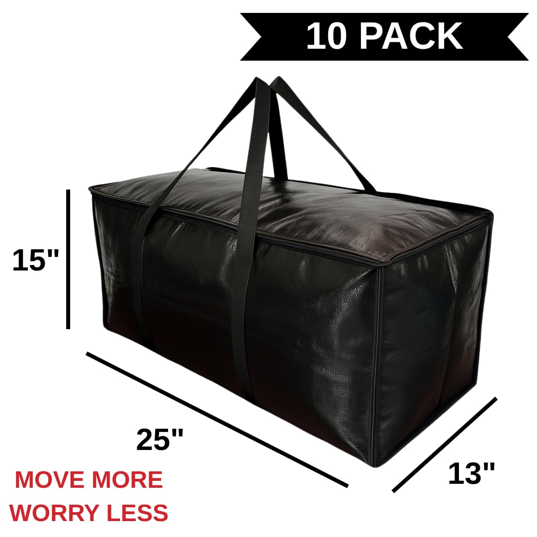 BAG-THAT! 10 - Pack Heavy Duty Large Moving Bag with Strong Zipper and Comfortable Handles Durable & Sturdy Large Storage Bags Totes Bins Packing Moving Boxes College Supplies for Packing