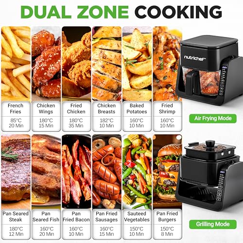 NutriChef 4QT Air Fryer & Grill Black - 7 Preset Cooking Modes, Double Deck Design