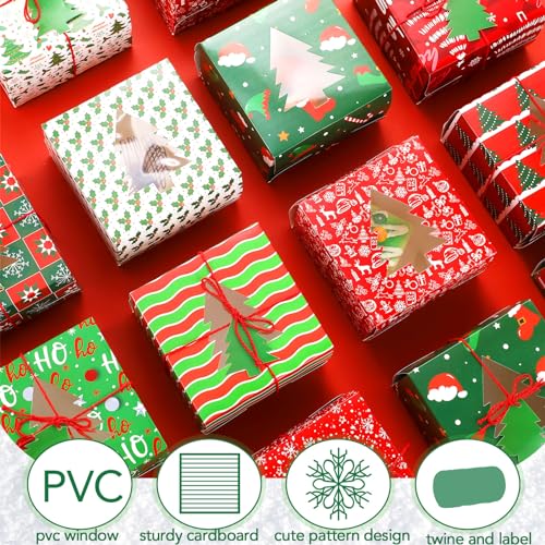 Blulu 48 Pack Christmas Bakery Boxes with PVC Window, Tree Tags & Rope - 5x5x3 Inch