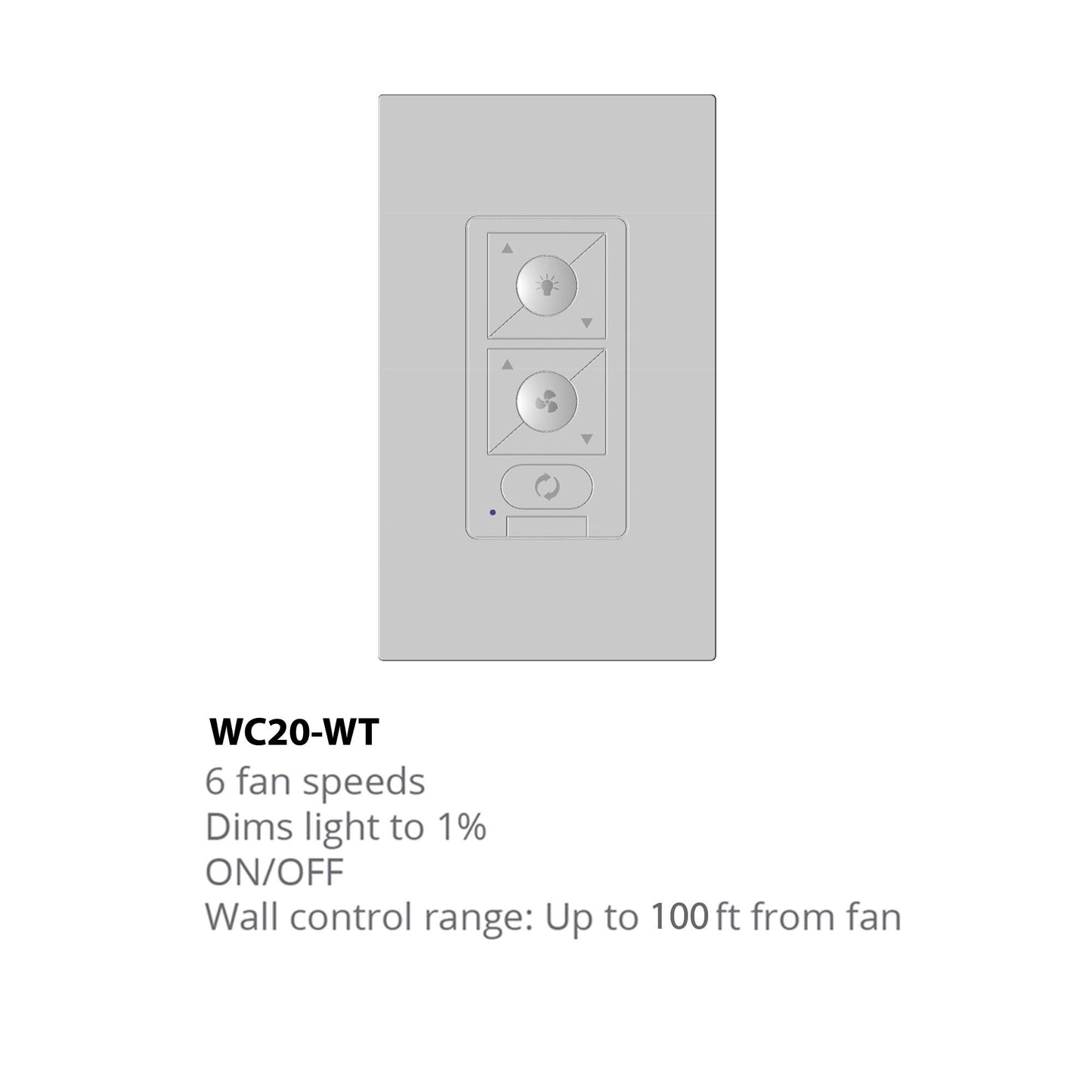 WAC Lighting 6-Speed Bluetooth Ceiling Fan Wall Control with Single Pole Wallplate in White