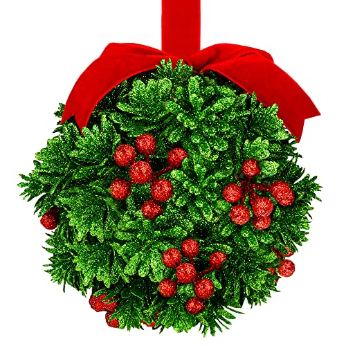 5" Glitter Mistletoe Kissing Ball Christmas Ornament - Hanging