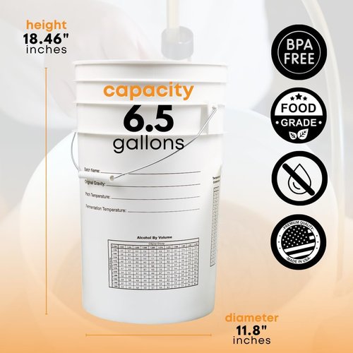 FastRack 2-Pack 6.5 Gallon Fermentation Bucket with Lid & Airlocks | White | BPA-Free Food-Grade HDPE Brew Buckets with Grommeted Lids for Beer, Wine, Mead & Cider