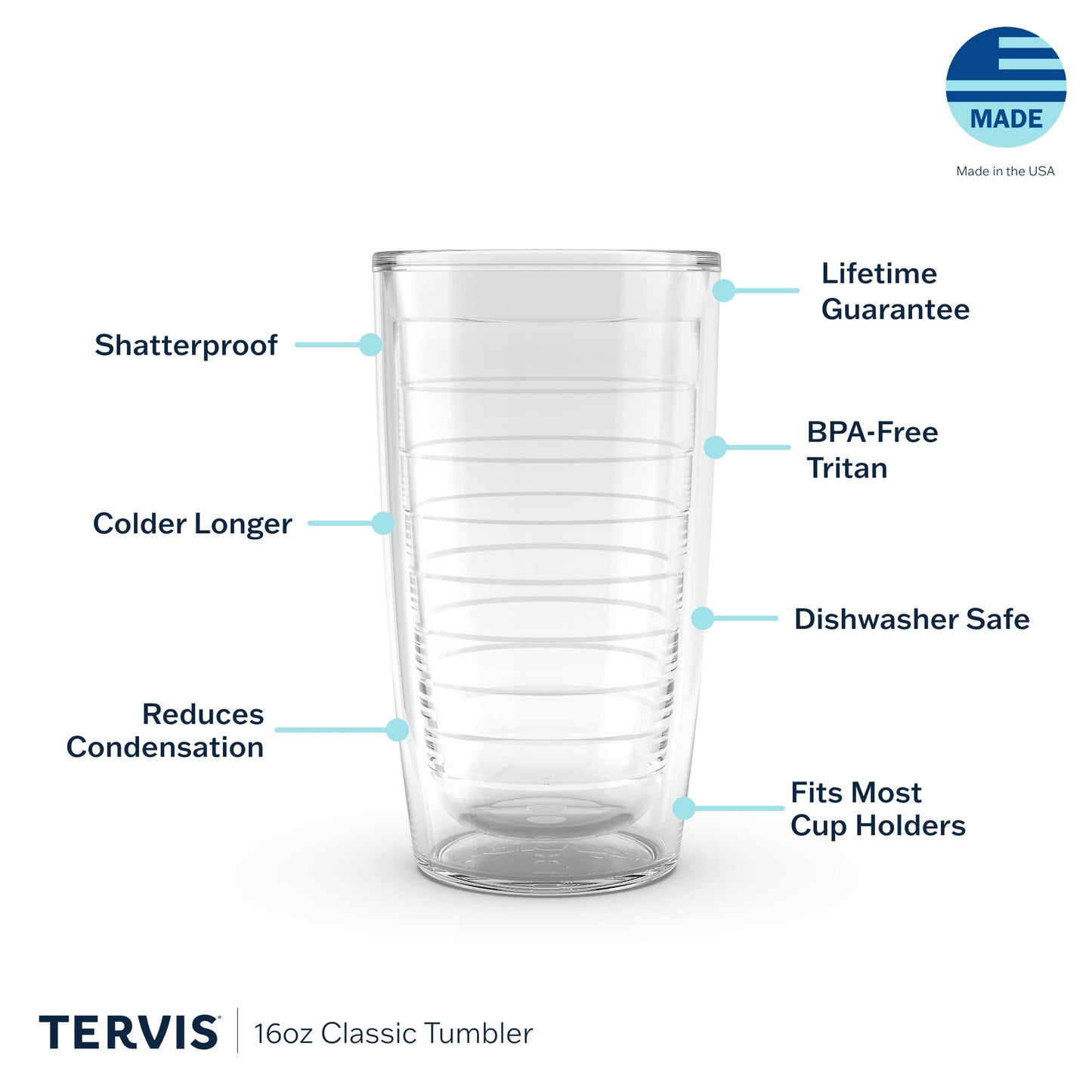Tervis Clear & Colorful Tabletop Made in USA Double Walled Insulated Tumbler Travel Cup Keeps Drinks Cold & Hot, 16oz, Quartz