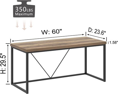 FOLUBAN Industrial Computer Desk - Rustic Wood & Metal Writing Table for Home Office | 60-Inch Oak