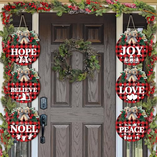 OuMuaMua Black Plastic Nativity Christmas Signs Set - Christian Door Decor, Buffalo Plaid, 6-Pc