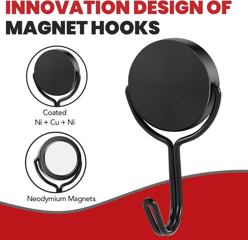 Buelkmag Magnetic Hooks - Heavy Duty 50LBS Swivel Magnet Hooks for Cruise Cabins & Home | 4 Pack - Black