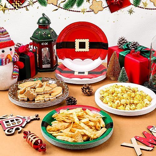 Uiifan 200 Pack Christmas Paper Plates 9 Inch Santa Gingerbread Snowman Festive Theme