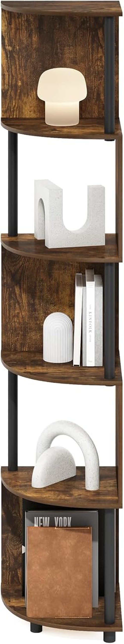 Furinno ECON Corner Shelf - 5-Tier Zigzag Bookshelf for Stylish Storage | Amber Pine Finish