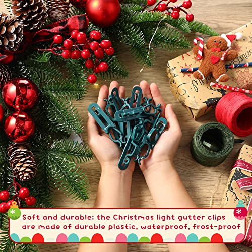 Blulu 60 Pcs Christmas Light Clips for Gutters – Green, Outdoor Hooks