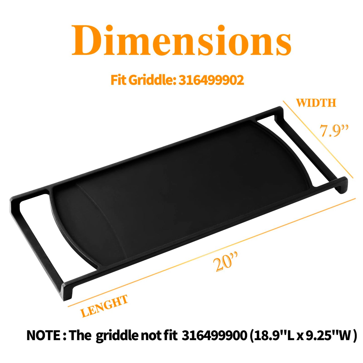 Upgraded 316499902 Griddle Replacement for Frigidaire Gas Stove Griddle 20"x7.9" Cast Iron Center Burner Griddle Plate Frigidaire Gallery Gas Range Cooktop Parts Stovetop Middle Flat Top Griddle Pan