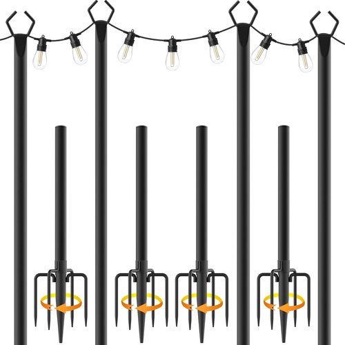 AILBTON 10Ft String Light Poles - 4 Pack Outdoor Metal Stands with Fence Brackets for Deck & Patio