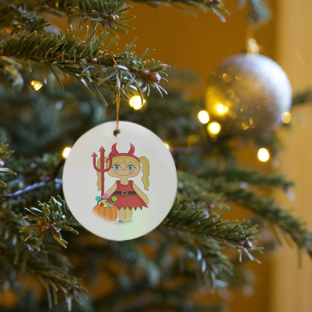 Devil Costume Snowflake Ornament - Cute Little Girl Halloween Decor by 3dRose