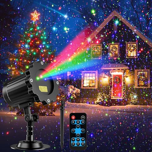 ECOHDT Outdoor Laser Christmas Projector Lights RGB 3 Colors Waterproof Twinkle Stars