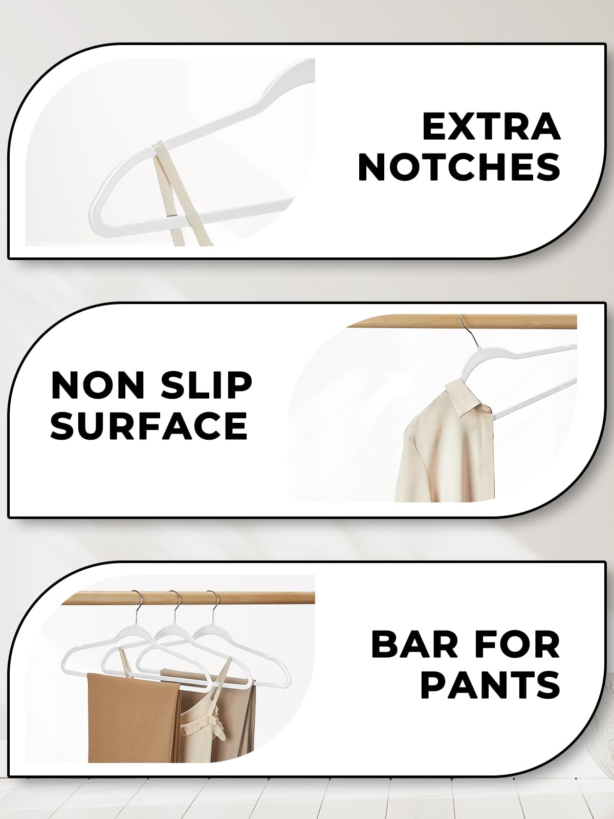 SMARTOR Plastic Hangers 50 Pack - Thin Clothes Hangers Heavy Duty | Durable | Lightweight | Space Saving | Slim | Flexible - Dorm Room Essentials for College Students - White