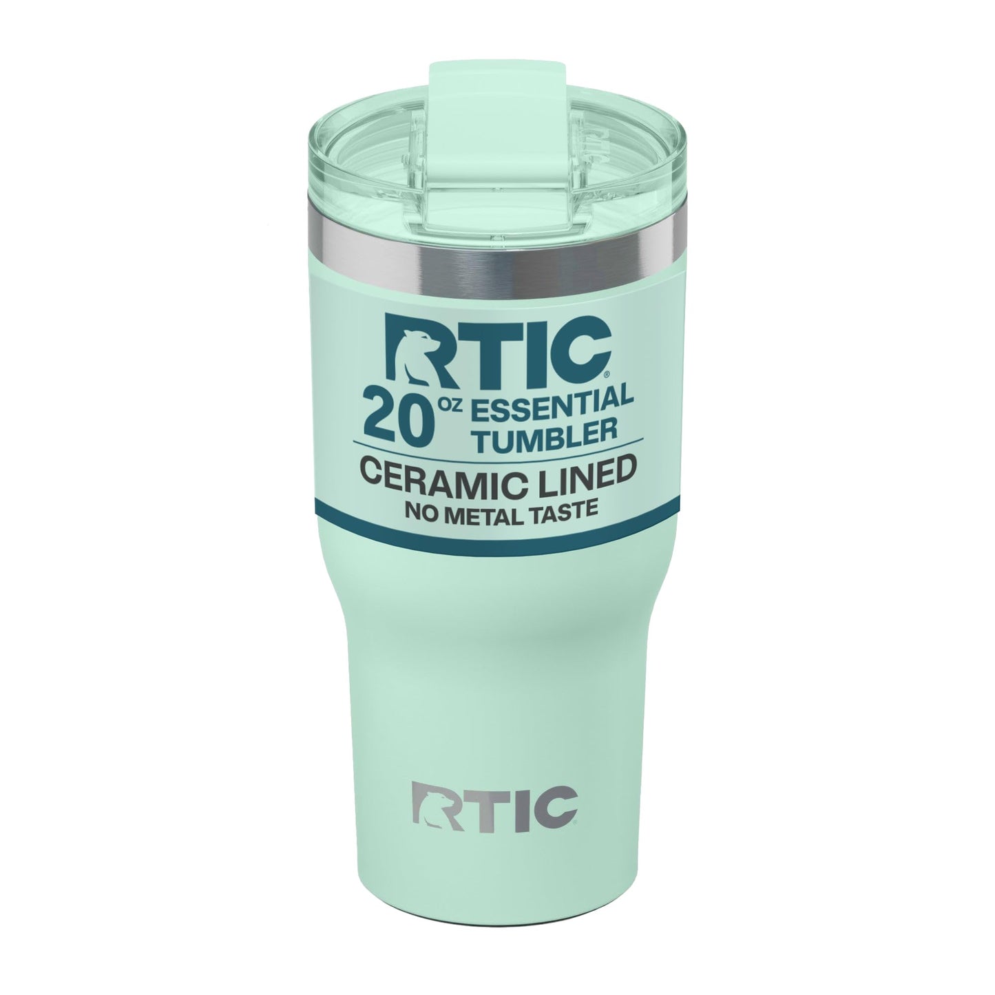 RTIC 20oz Essential Tumbler with Lid, Ceramic Lined, Insulated, Stainless Steel, Metal, Double Wall Vacuum-Insulation, Travel Cup for Iced Coffee, Tea, Hot and Cold Drink, Fresh Mint