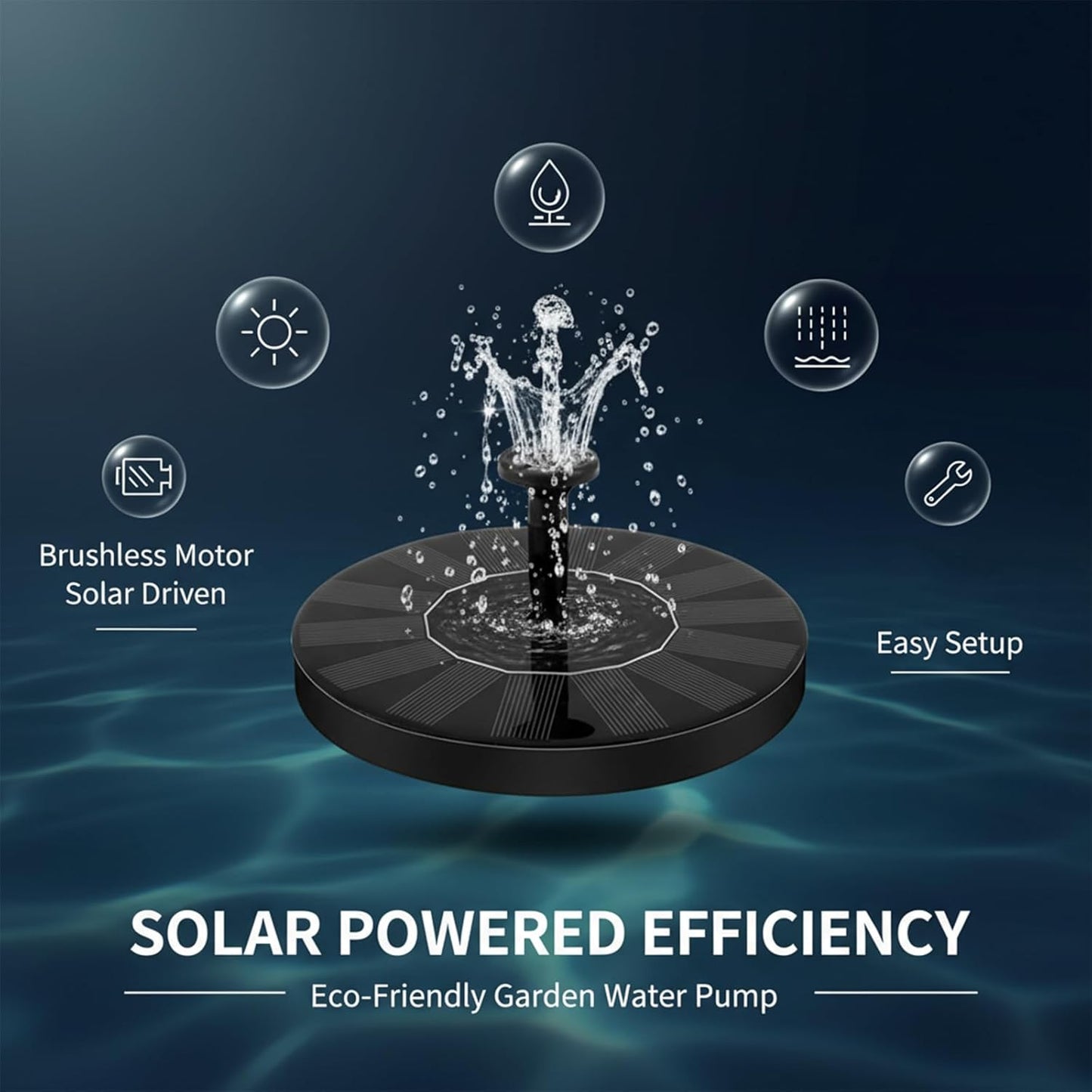 Solar Fountain - Mini Floating Water Fountain with 6 Nozzles for Bird Bath, Garden & Pond (5.1 Inch)