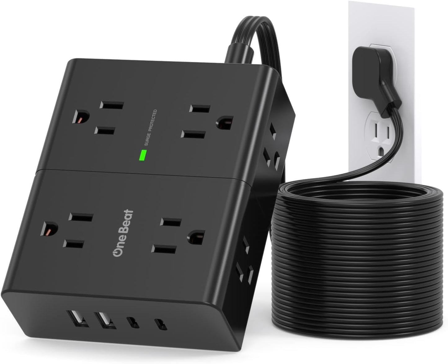Skiennix 10Ft Extension Cord - 8 Outlet Power Strip with 4 USB Ports for Office & Dorm Essentials