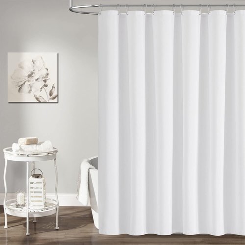 BTTN White Fabric Shower Curtain - Heavy-Duty Waterproof Linen Texture | 72"x72" Hotel Luxury Set with Hooks