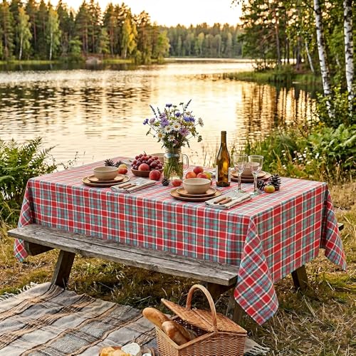 B-COOL Checkered Christmas Tablecloth 57x84 in Rectangle - Red/Green