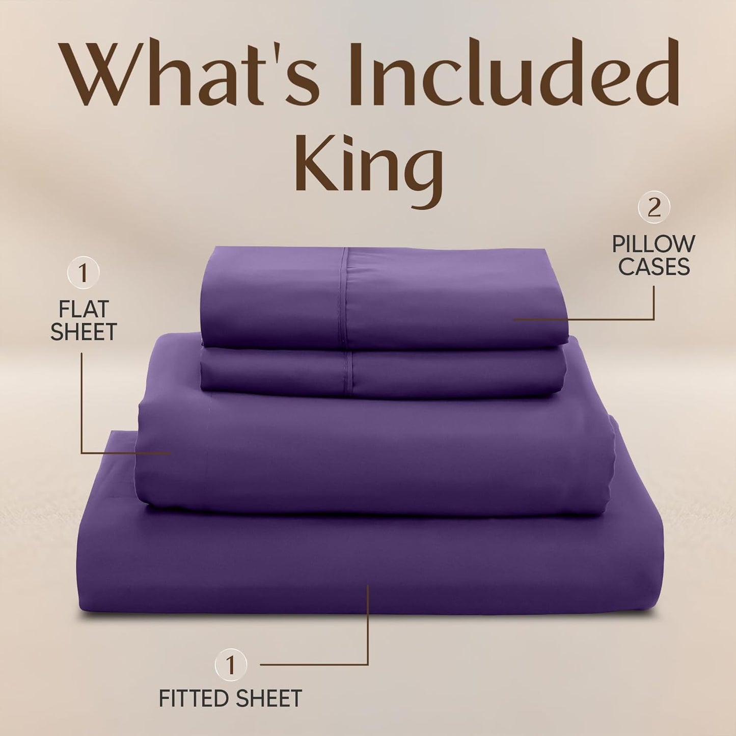 Utopia Bedding King Size Sheet Set - Soft, Breathable Microfiber, 4-Piece in Eggplant | Oeko Tex Certified