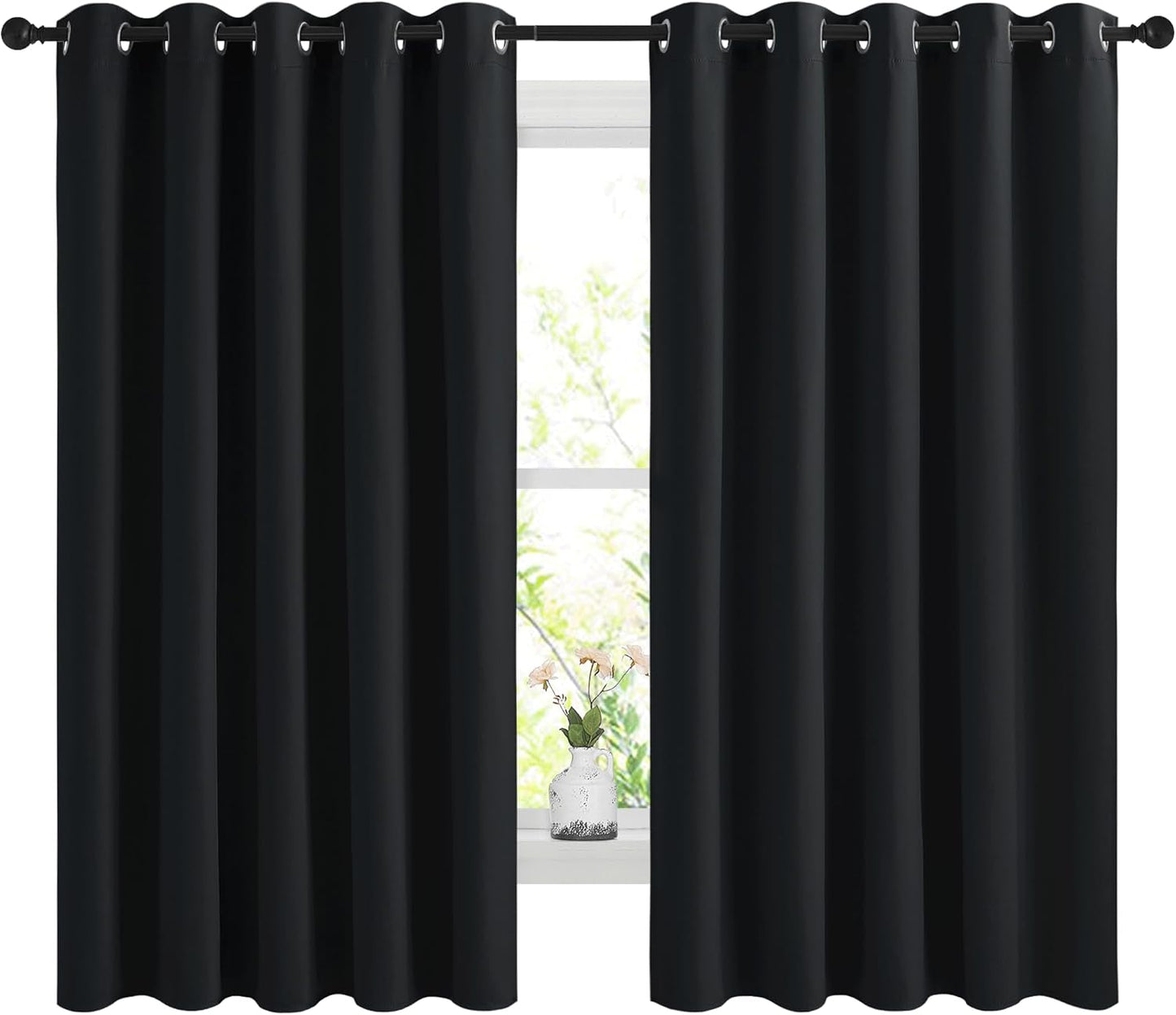 NICETOWN Blackout Curtains - Noise Reducing Thermal Insulated Drapes | 2 Panels, 66 x 60 Inch, Black