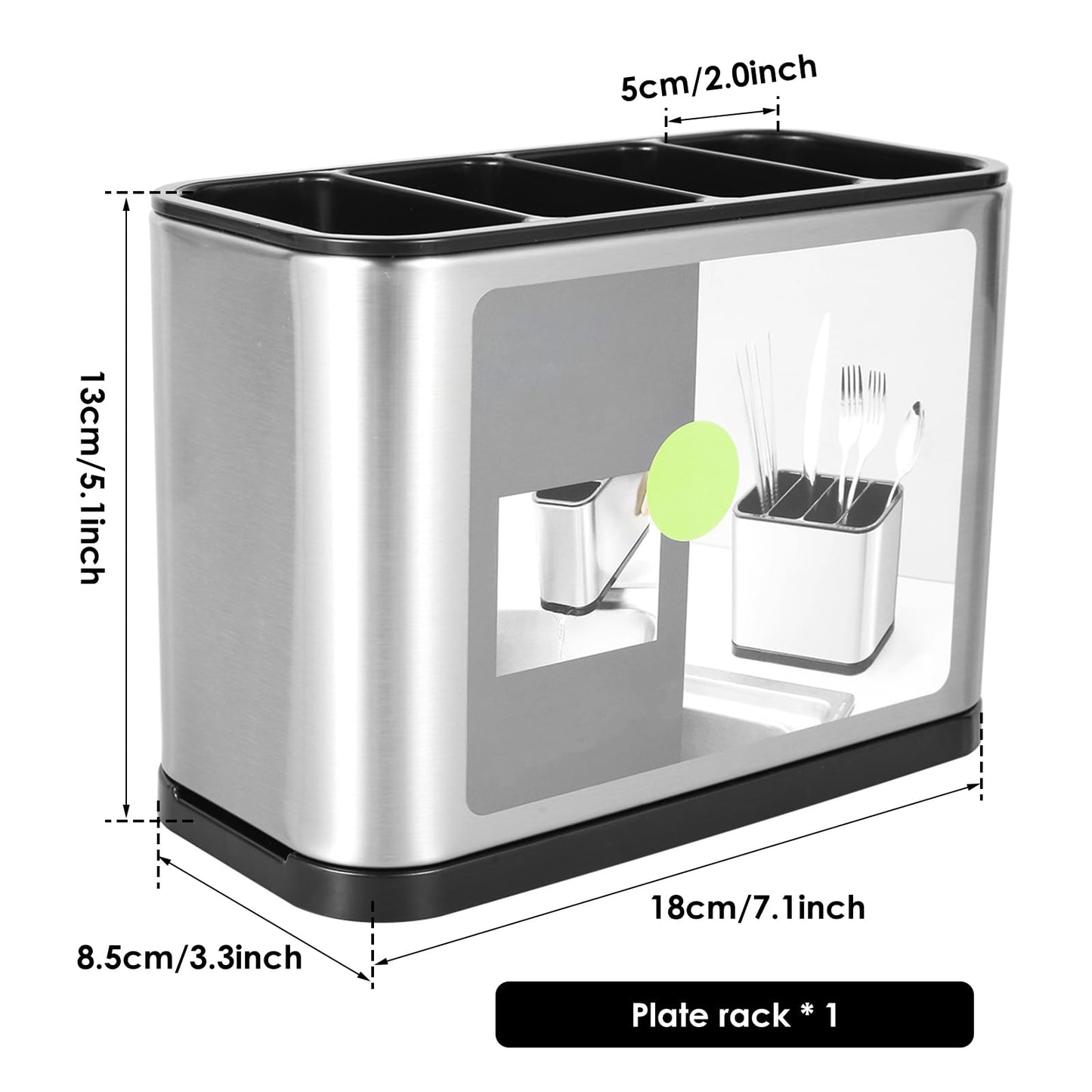FAMIWIN Silverware Cutlery Organizer, Stainless Steel Kitchen Utensil Holder with 4 Compartments for Counter, Caddy Organizer for Faltware Spoon Fork and Tool