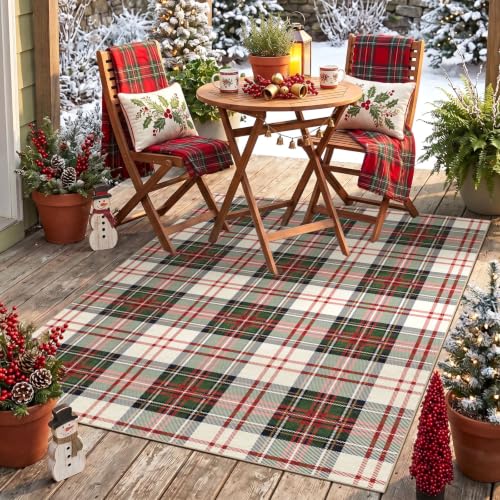 Christmas 4x6 Covered Outdoor Patio Rug - Washable Front Door Mat