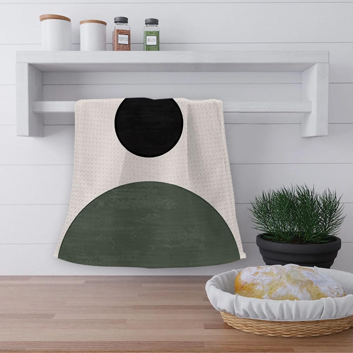 OHSUL Boho Kitchen Towels, Green Decorative Hand Towels, Bohemian Style Kitchen Bath Decor, Dish Tea Hand Towels for Home Use 16x24 Inch (Dark Green)