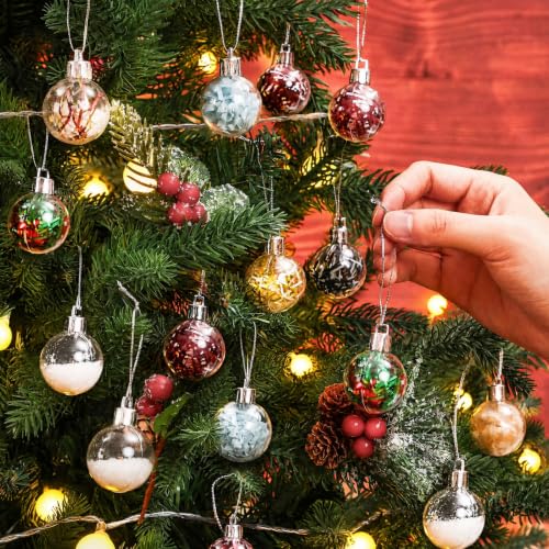 Wettarn 100 Pcs 1.2 Inch Clear Fillable Christmas Ornaments Balls with Silver Rope Set