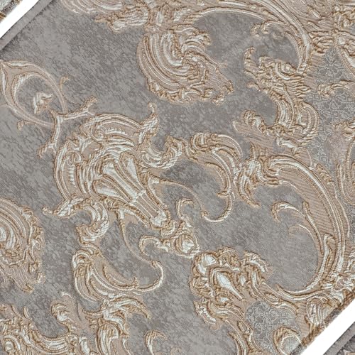 Loom and Mill Luxury Damask Placemats Set of 4 - Gray/Beige Pattern, Double Layer