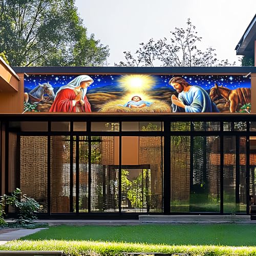 IVN Christmas Nativity Mary Jesus Banner 118 x 20 Inch