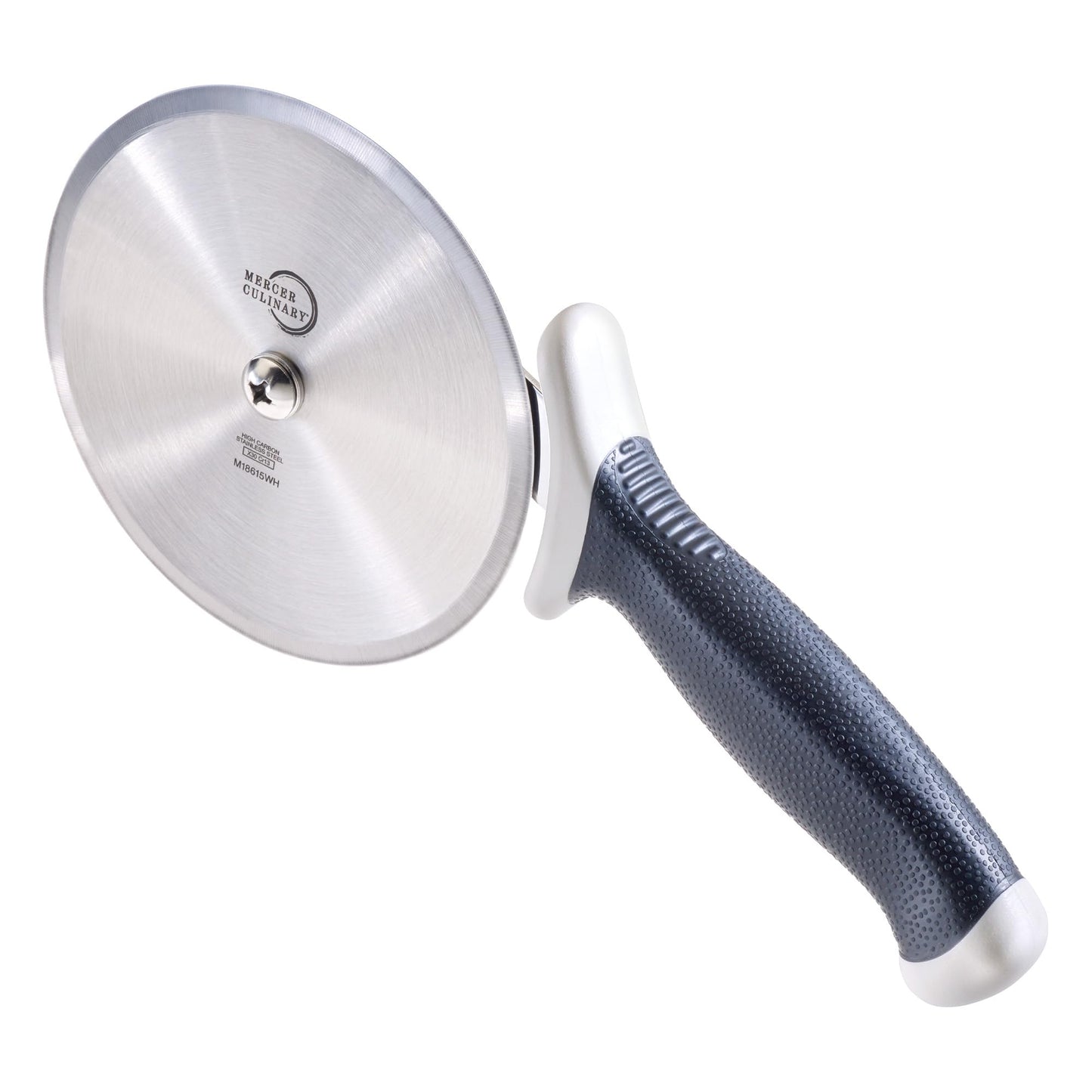 Mercer Culinary Millennia Pizza Cutter with White Handle, 5 Inch Wheel, Stainless Steel